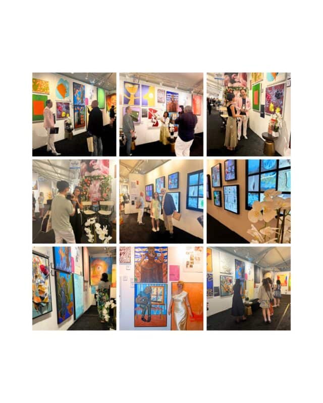 For its Hamptons Fine Art Fair debut, Bushwick Gallery presents a focused yet dynamic selection of artists whose practices explore material intuition, cultural memory, and the emotional topography of modern life. Spanning abstraction, photography, and neuroaesthetic drawing, the works on view are united by a tactile intelligence and a commitment to visual storytelling. Beth Shaw
The Architect of Found Beauty
Shaw’s gridded photographic works transform the raw surfaces of the city—rust, concrete, wire—into formal visual architecture. Her nine-image compositions elevate fragments of urban decay into meditations on pattern, rhythm, and the quiet poetics of infrastructure. Gina Keatley
The Untamed Minimalist
Keatley distills abstraction to its essential elements—form, weight, restraint—punctuated by precise bursts of mandarin orange. Her paintings operate as meditations on clarity and control. Jon Sarkin
The Outsider Visionary
Dense with language, symbols, and compulsive mark-making, Sarkin’s works trace a chaotic interior logic—part stream of consciousness, part visual jazz. Though he is no longer with us, his legacy endures. Roger W. Hsia
The Sculptor of Paint
Guided by wabi-sabi principles, Hsia’s textured abstractions unfold like weathered terrain—layered, meditative, and quietly monumental. Sherihan Khalil
The Cultural Excavator
Rooted in Middle Eastern visual traditions, Khalil’s layered abstractions pull from tribal motifs, ancient artifacts, and contemporary gesture, creating work that feels both sacred and immediate. Kelly Nicole
The Dream Alchemist
Working without brushes, Nicole paints solely with her hands, channeling vivid emotional states into fluid compositions that hover between the dream world and the deeply felt. Bushwick Gallery’s dual-booth presentation reflects its ethos: unorthodox, emotionally resonant, and deeply rooted in the aesthetics of place and process.