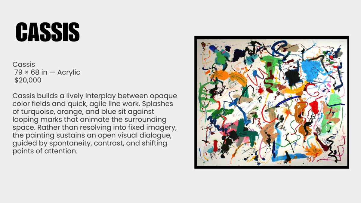 Abstract painting is a language of movement and memory. For over seven decades, Ray Rogers has translated rhythm, music, and atmosphere into sweeping gestures across monumental canvases. Each work is the record of an event rather than its illustration, capturing the precise moment when thought meets motion. This exhibition, Ray Rogers Gesture in Time, brings together paintings shaped by a lifetime of dedication to Abstract Expressionism and inventionism. Rogers rejects preconception, working directly on the canvas with a physicality that mirrors the improvisational flow of music. His works are both immediate and enduring, revealing an artist fully immersed in the act of creation.