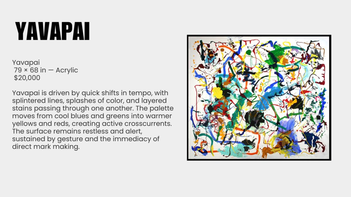 Abstract painting is a language of movement and memory. For over seven decades, Ray Rogers has translated rhythm, music, and atmosphere into sweeping gestures across monumental canvases. Each work is the record of an event rather than its illustration, capturing the precise moment when thought meets motion. This exhibition, Ray Rogers Gesture in Time, brings together paintings shaped by a lifetime of dedication to Abstract Expressionism and inventionism. Rogers rejects preconception, working directly on the canvas with a physicality that mirrors the improvisational flow of music. His works are both immediate and enduring, revealing an artist fully immersed in the act of creation.