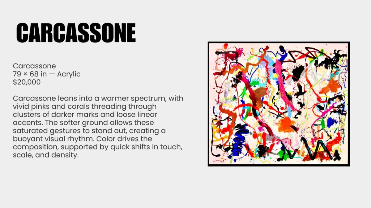 Abstract painting is a language of movement and memory. For over seven decades, Ray Rogers has translated rhythm, music, and atmosphere into sweeping gestures across monumental canvases. Each work is the record of an event rather than its illustration, capturing the precise moment when thought meets motion. This exhibition, Ray Rogers Gesture in Time, brings together paintings shaped by a lifetime of dedication to Abstract Expressionism and inventionism. Rogers rejects preconception, working directly on the canvas with a physicality that mirrors the improvisational flow of music. His works are both immediate and enduring, revealing an artist fully immersed in the act of creation.