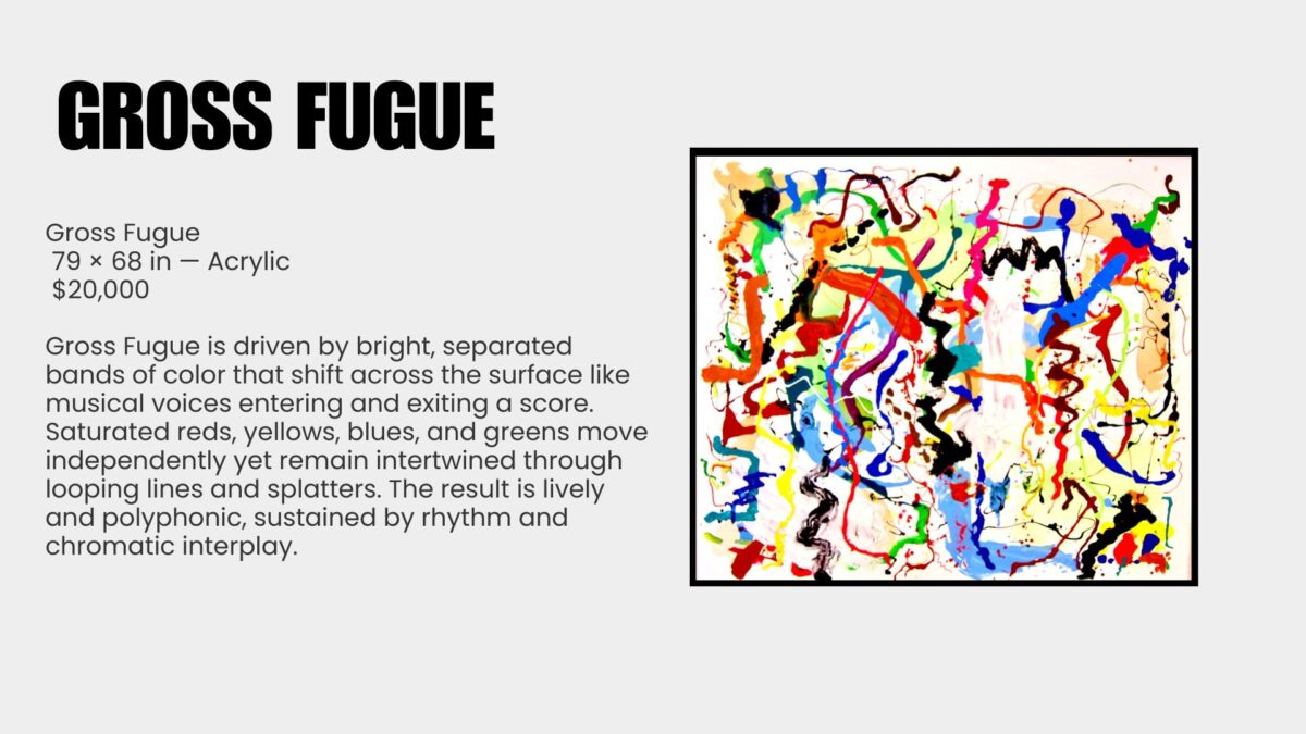 Abstract painting is a language of movement and memory. For over seven decades, Ray Rogers has translated rhythm, music, and atmosphere into sweeping gestures across monumental canvases. Each work is the record of an event rather than its illustration, capturing the precise moment when thought meets motion. This exhibition, Ray Rogers Gesture in Time, brings together paintings shaped by a lifetime of dedication to Abstract Expressionism and inventionism. Rogers rejects preconception, working directly on the canvas with a physicality that mirrors the improvisational flow of music. His works are both immediate and enduring, revealing an artist fully immersed in the act of creation.