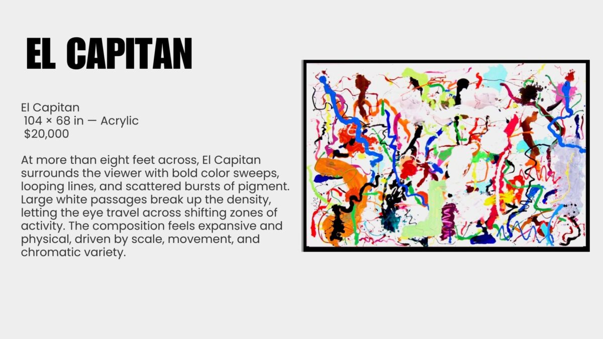 Abstract painting is a language of movement and memory. For over seven decades, Ray Rogers has translated rhythm, music, and atmosphere into sweeping gestures across monumental canvases. Each work is the record of an event rather than its illustration, capturing the precise moment when thought meets motion. This exhibition, Ray Rogers Gesture in Time, brings together paintings shaped by a lifetime of dedication to Abstract Expressionism and inventionism. Rogers rejects preconception, working directly on the canvas with a physicality that mirrors the improvisational flow of music. His works are both immediate and enduring, revealing an artist fully immersed in the act of creation.