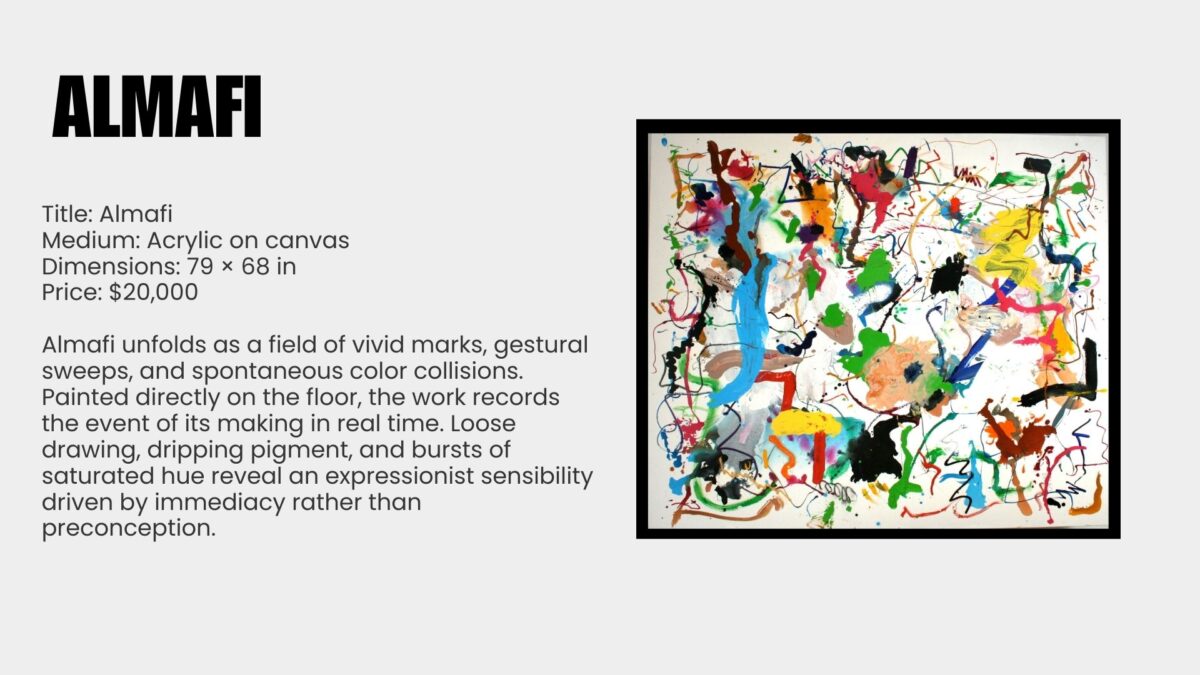 Abstract painting is a language of movement and memory. For over seven decades, Ray Rogers has translated rhythm, music, and atmosphere into sweeping gestures across monumental canvases. Each work is the record of an event rather than its illustration, capturing the precise moment when thought meets motion. This exhibition, Ray Rogers Gesture in Time, brings together paintings shaped by a lifetime of dedication to Abstract Expressionism and inventionism. Rogers rejects preconception, working directly on the canvas with a physicality that mirrors the improvisational flow of music. His works are both immediate and enduring, revealing an artist fully immersed in the act of creation.
