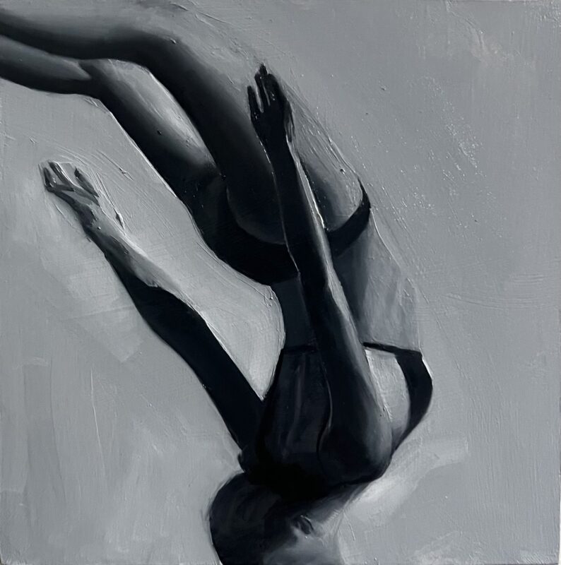 Artist Profile: Yulissa Cortinas Yulissa Cortinas is a Mexican American painter based in Brooklyn, New York. A self taught artist, she developed her practice through self directed experimentation, working primarily in oil on canvas and primed wood panels. Her paintings are driven by gesture and movement, using expressive mark making to explore the body as a vessel for memory, tension, and emotional transformation. Raised in Texas after immigrating to the United States with her family, Cortinas’ life has been shaped by constant movement and adaptation. These experiences inform the emotional landscape of her work, where figures often appear suspended between hesitation and action. Through layered brushwork and a restrained palette, she captures fleeting psychological states, moments when fear, vulnerability, and courage converge. Her intuitive approach to painting prioritizes sensation and presence over strict realism. Gesture, light, and texture become the primary language through which the body expresses internal states that are often difficult to articulate. Cortinas allows forms to emerge organically through the movement of paint, creating compositions that balance fragility with physical intensity. Cortinas’ work has been featured in curated exhibitions supporting emerging artists, including Conception Arts, where she received the Award of Excellence. Across both intimate panels and larger works, her practice continues to investigate how the body holds emotional memory and how movement can reveal the tension between uncertainty and resilience. Currently Exhibiting in: Brooklyn, NY
Web: yulissacortinas.com
Instagram: @yulissacortinas Featured Artwork at Bushwick Gallery Title: Leap Series
Year of Creation: 2024
Medium: Oil on wood panel
Dimensions: 6 × 6 in each
Edition Type: Unique, 1 of 1 works
Location: Brooklyn, NY
Price: $1,200 for the set of four works Works Included in the Series Fear of Falling
Dive All In
Spiral
Leap ADD TO YOUR COLLECTION Description The Leap series captures the body suspended between hesitation and motion. Each small panel isolates a fleeting moment when the body is caught between fear and action, revealing the emotional tension that exists just before movement fully commits. Working in oil on primed wooden panels, Cortinas uses a restrained palette of black and white to emphasize gesture, tone, and physical presence rather than precise anatomy. Loose brushwork and layered textures allow the figures to emerge through movement, carrying traces of vulnerability, uncertainty, and resilience. The series draws from Cortinas’ own experiences navigating unfamiliar environments after immigrating with her family and repeatedly starting over in new places. Moving to New York intensified this sense of instability and independence, shaping a body of work that confronts fear rather than avoiding it. These paintings explore the fragile threshold between hesitation and courage. The figures twist, dive, and spiral through space, embodying the psychological moment when a person decides to move forward despite uncertainty. Through the Leap series, Cortinas reflects on the emotional forces that shape the body before the mind fully understands them. The works invite viewers to inhabit those charged, fleeting moments where vulnerability and determination coexist. Exhibition Information Exhibition Title: Soft Shadows
Theme: Where light meets quiet transformation. This exhibition explores the subtle tension between illumination and restraint, examining moments where growth and clarity unfold without spectacle.
Media: Painting, sculpture, photography, installation
Exhibition Dates: March 19 to March 26, 2026
Opening Reception: Thursday, March 19, 6 PM to 8 PM