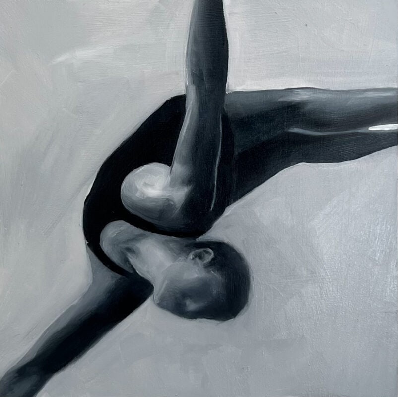 Artist Profile: Yulissa Cortinas Yulissa Cortinas is a Mexican American painter based in Brooklyn, New York. A self taught artist, she developed her practice through self directed experimentation, working primarily in oil on canvas and primed wood panels. Her paintings are driven by gesture and movement, using expressive mark making to explore the body as a vessel for memory, tension, and emotional transformation. Raised in Texas after immigrating to the United States with her family, Cortinas’ life has been shaped by constant movement and adaptation. These experiences inform the emotional landscape of her work, where figures often appear suspended between hesitation and action. Through layered brushwork and a restrained palette, she captures fleeting psychological states, moments when fear, vulnerability, and courage converge. Her intuitive approach to painting prioritizes sensation and presence over strict realism. Gesture, light, and texture become the primary language through which the body expresses internal states that are often difficult to articulate. Cortinas allows forms to emerge organically through the movement of paint, creating compositions that balance fragility with physical intensity. Cortinas’ work has been featured in curated exhibitions supporting emerging artists, including Conception Arts, where she received the Award of Excellence. Across both intimate panels and larger works, her practice continues to investigate how the body holds emotional memory and how movement can reveal the tension between uncertainty and resilience. Currently Exhibiting in: Brooklyn, NY
Web: yulissacortinas.com
Instagram: @yulissacortinas Featured Artwork at Bushwick Gallery Title: Leap Series
Year of Creation: 2024
Medium: Oil on wood panel
Dimensions: 6 × 6 in each
Edition Type: Unique, 1 of 1 works
Location: Brooklyn, NY
Price: $1,200 for the set of four works Works Included in the Series Fear of Falling
Dive All In
Spiral
Leap ADD TO YOUR COLLECTION Description The Leap series captures the body suspended between hesitation and motion. Each small panel isolates a fleeting moment when the body is caught between fear and action, revealing the emotional tension that exists just before movement fully commits. Working in oil on primed wooden panels, Cortinas uses a restrained palette of black and white to emphasize gesture, tone, and physical presence rather than precise anatomy. Loose brushwork and layered textures allow the figures to emerge through movement, carrying traces of vulnerability, uncertainty, and resilience. The series draws from Cortinas’ own experiences navigating unfamiliar environments after immigrating with her family and repeatedly starting over in new places. Moving to New York intensified this sense of instability and independence, shaping a body of work that confronts fear rather than avoiding it. These paintings explore the fragile threshold between hesitation and courage. The figures twist, dive, and spiral through space, embodying the psychological moment when a person decides to move forward despite uncertainty. Through the Leap series, Cortinas reflects on the emotional forces that shape the body before the mind fully understands them. The works invite viewers to inhabit those charged, fleeting moments where vulnerability and determination coexist. Exhibition Information Exhibition Title: Soft Shadows
Theme: Where light meets quiet transformation. This exhibition explores the subtle tension between illumination and restraint, examining moments where growth and clarity unfold without spectacle.
Media: Painting, sculpture, photography, installation
Exhibition Dates: March 19 to March 26, 2026
Opening Reception: Thursday, March 19, 6 PM to 8 PM